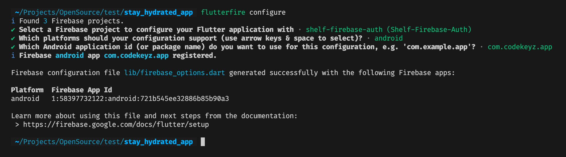 FlutterFire Configure